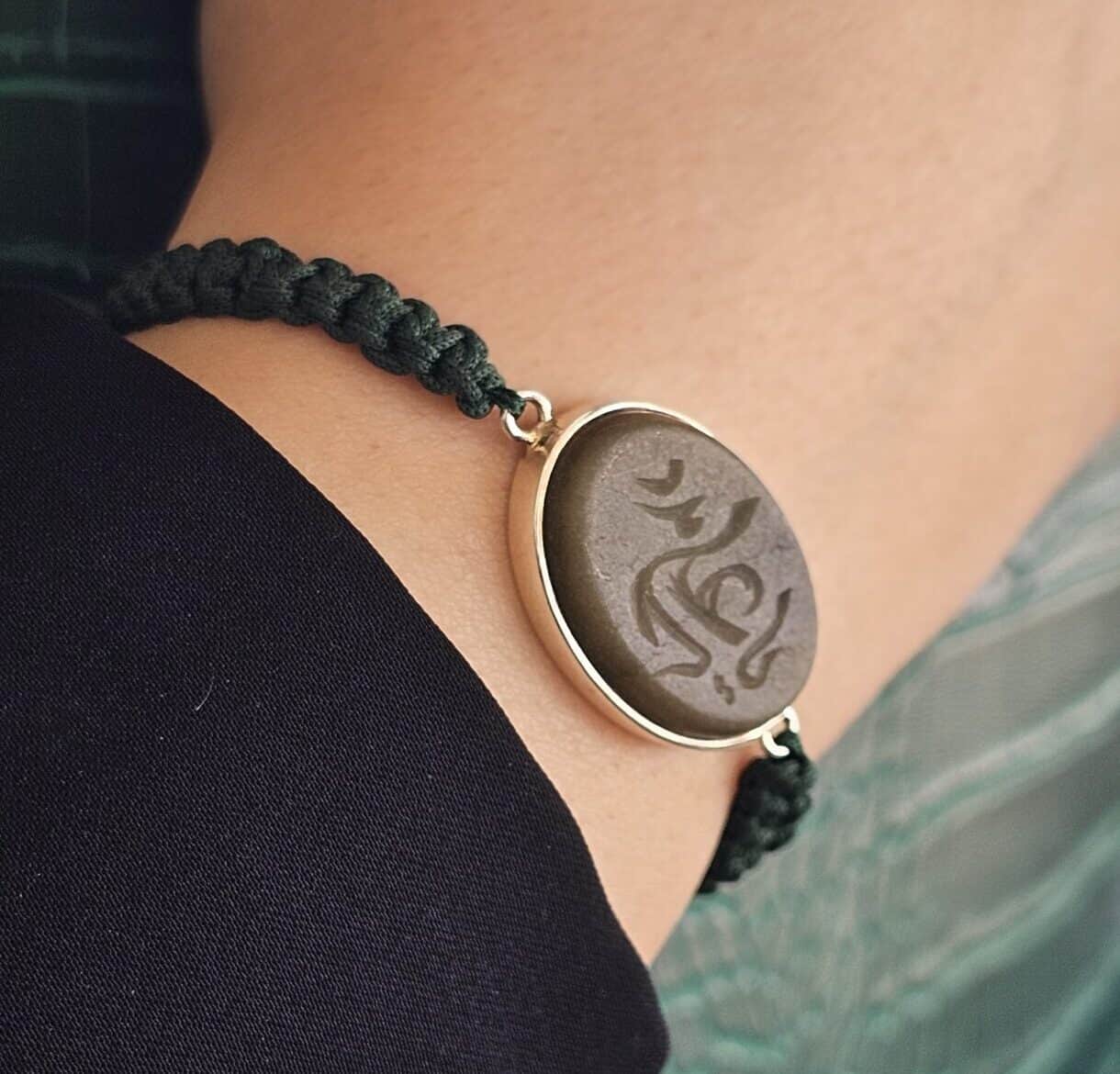 دستبند نقره یشم خراسانی طرح یا علی مدد