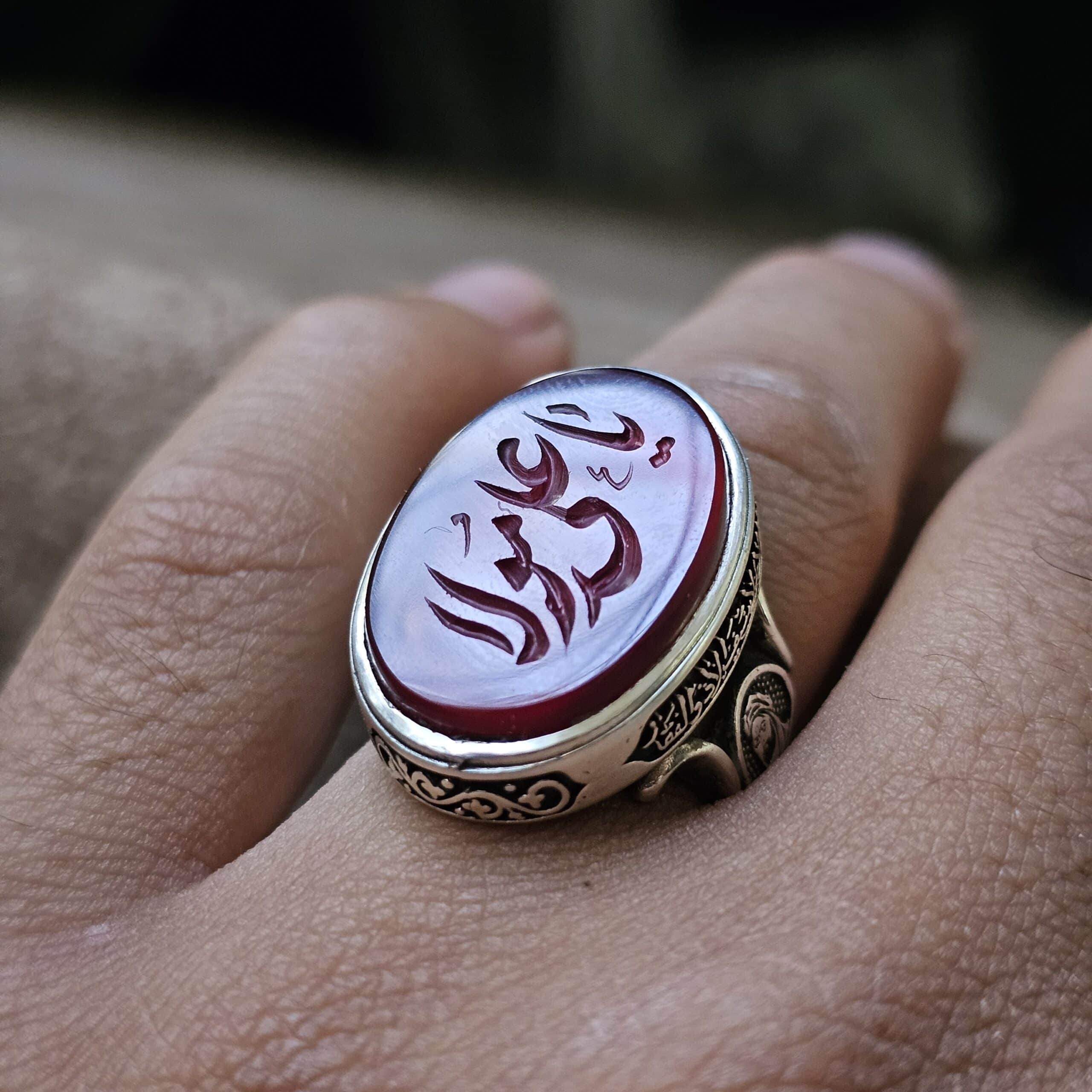 انگشتر عقیق مردانه – طرح یا علی مولا (ع)