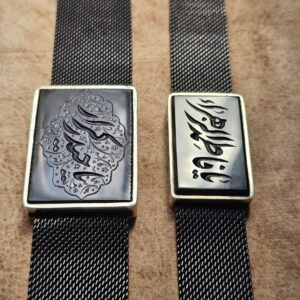 جزئیات حکاکی روی نگین عقیق مشکی – مردانه یا حیدر کرار، زنانه یا فاطمه الزهرا