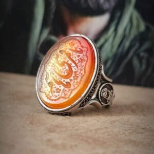 انگشتر نقره مردانه عقیق سرخ طرح یا قمر بنی‌هاشم (ع)