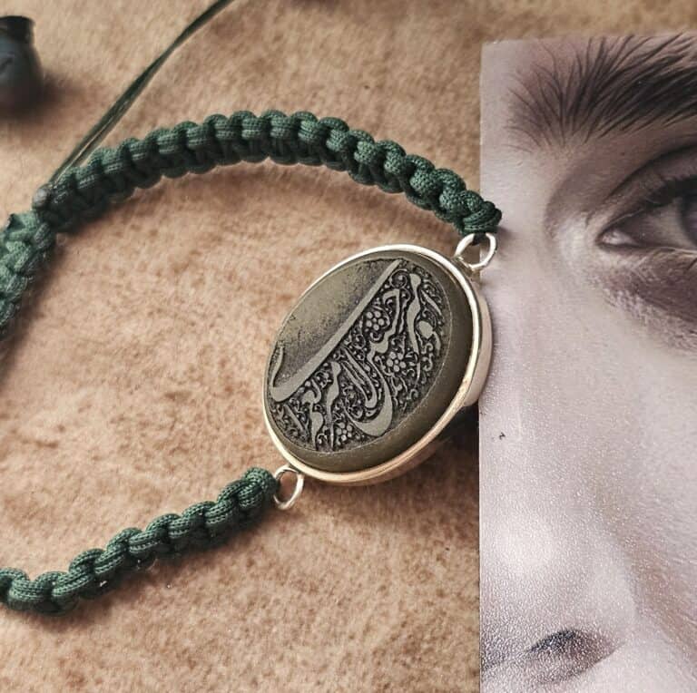 دستبند مذهبی نقره ۹۲۵ با نگین یشم خراسانی