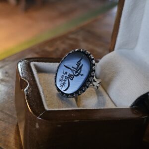 انگشتر نقره مردانه عقیق مشکی مردانه طرح حسبی الله لا اله الا هو