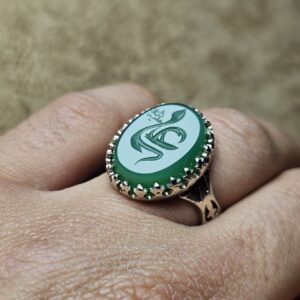 دسته نقره روس 15 انگشتر مردانه نقره روس عقیق سبز طرح علی