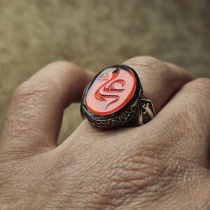 دسته نقره روس 8 انگشتر مردانه نقره روس طرح ذوالفقار عقیق سرخ علی