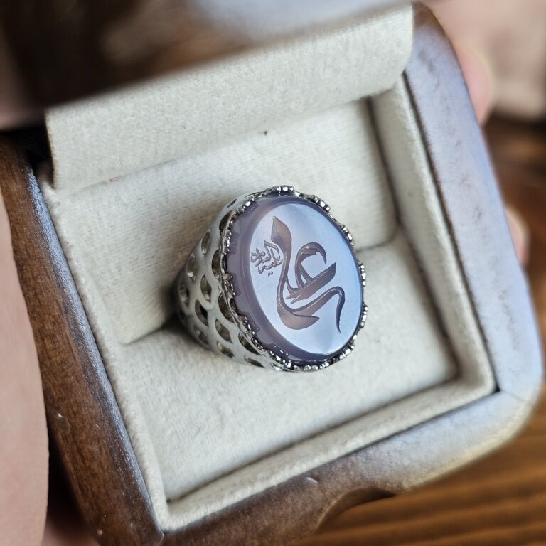 انگشتر نقره روس مردانه علی ع عقیق سوسنی