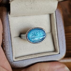 انگشتر نقره روس مردانه یا علی شمشیر ذوالفقار عقیق آبی