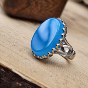 دسته نقره روس 14 انگشتر مردانه نقره روس عقیق آبی