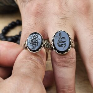 دسته نقره روس 15 ست انگشتر نقره روس عقیق مشکی یا علی یا فاطمه