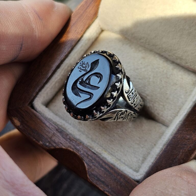 انگشتر مردانه ذوالفقار با سنگ عقیق مشکی