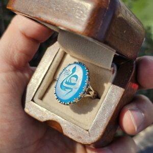 دسته نقره روس 6 انگشتر مردانه نقره روس عقیق آبی طرح علی