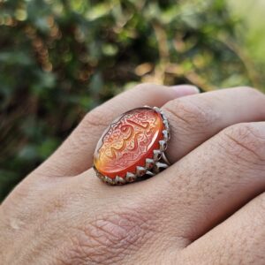 دسته نقره روس 9 انگشتر مردانه نقره روس عقیق سرخ یا رقیه