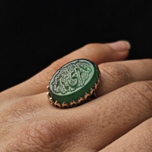 دسته نقره روس 7 انگشتر مردانه نقره روس عقیق سبز یا قمر بنی هاشم