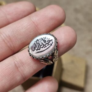 انگشتر نقره مردانه دُر نجف طرح ذوالفقار حکاکی حیدر کرار + شمشیر ذوالفقار