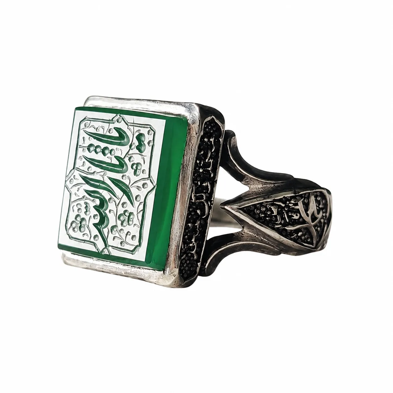 mens-silver-agate-ya-tharallah-ring-front-angle انگشتر نقره مردانه عقیق طبیعی یا ثارالله
