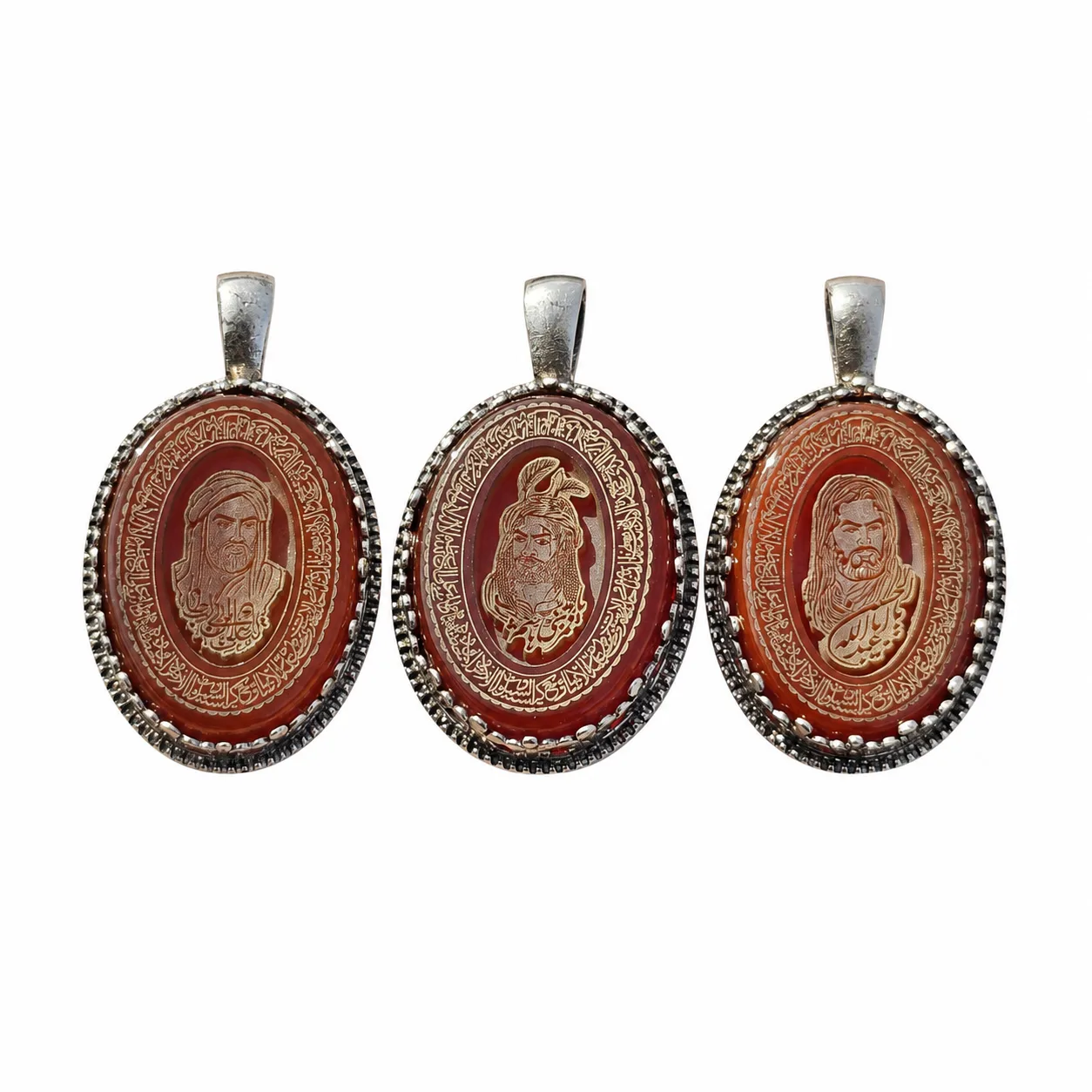 russian-silver-agate-ayat-kursi-pendant-3-designs پلاک نقره روس عقیق طبیعی آیت الکرسی در سه طرح حضرت علی، امام حسین و حضرت عباس