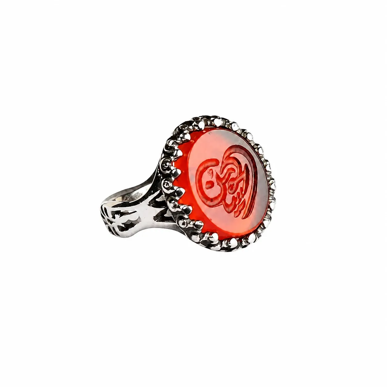 women-agate-hussein-heart-ring-01 انگشتر عقیق طبیعی زنانه حکاکی حسین و قلب با رکاب نقره روس طرح نیزه