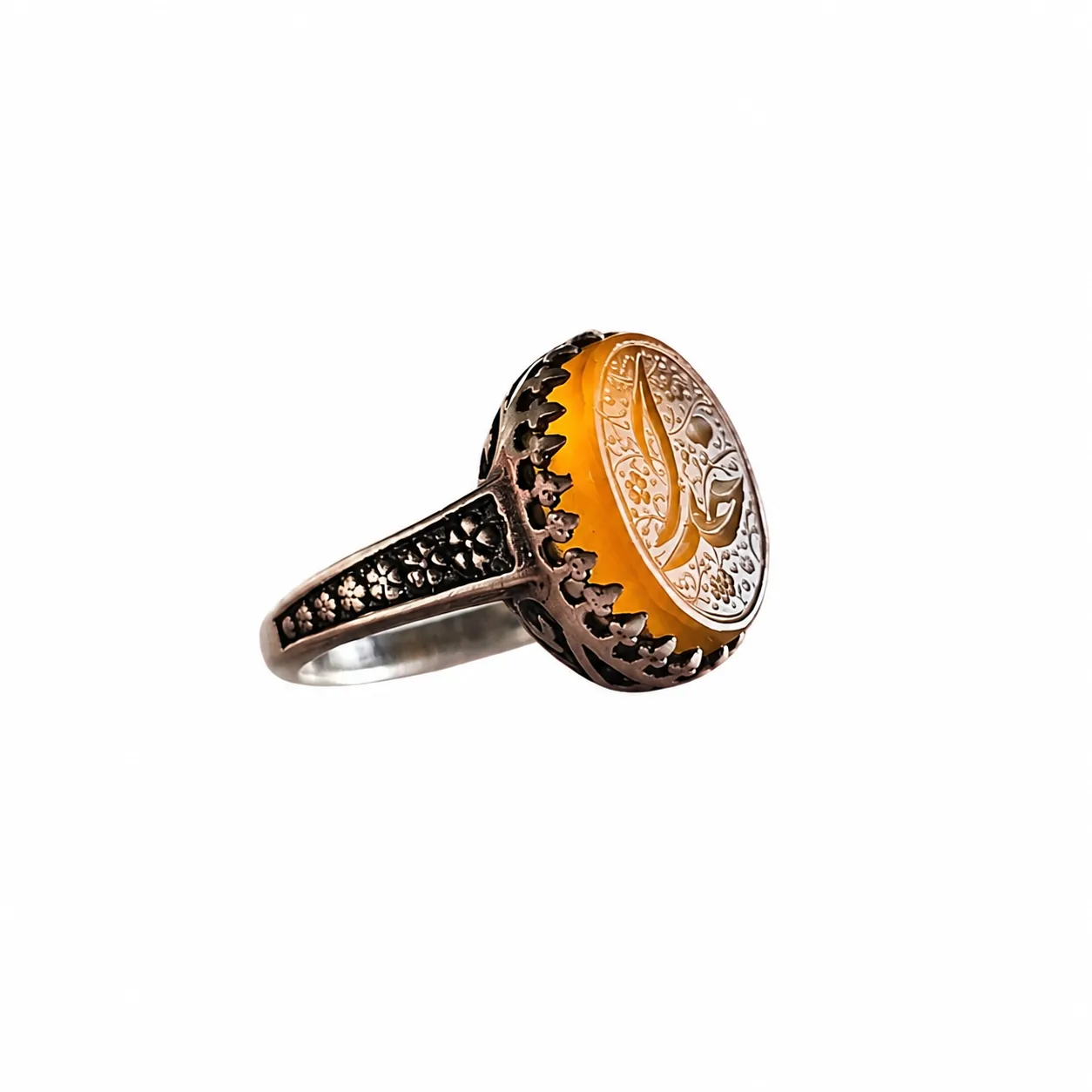 womens-silver-agate-ring-khoda-01 انگشتر نقره زنانه عقیق طبیعی با حکاکی خدا