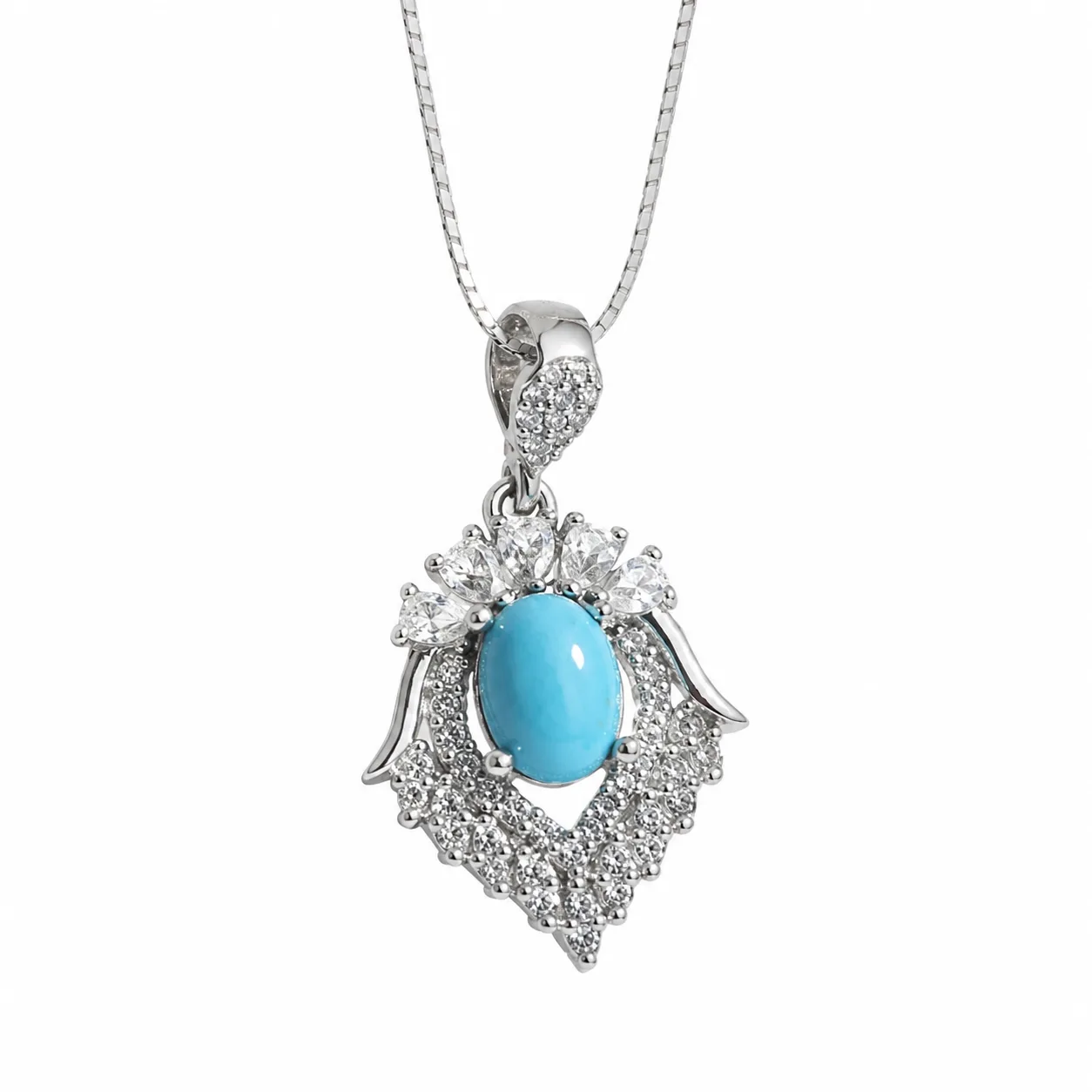 silver-turquoise-neyshabur-necklace-925-01 گردنبند فیروزه نیشابور زنانه با نقره عیار 925