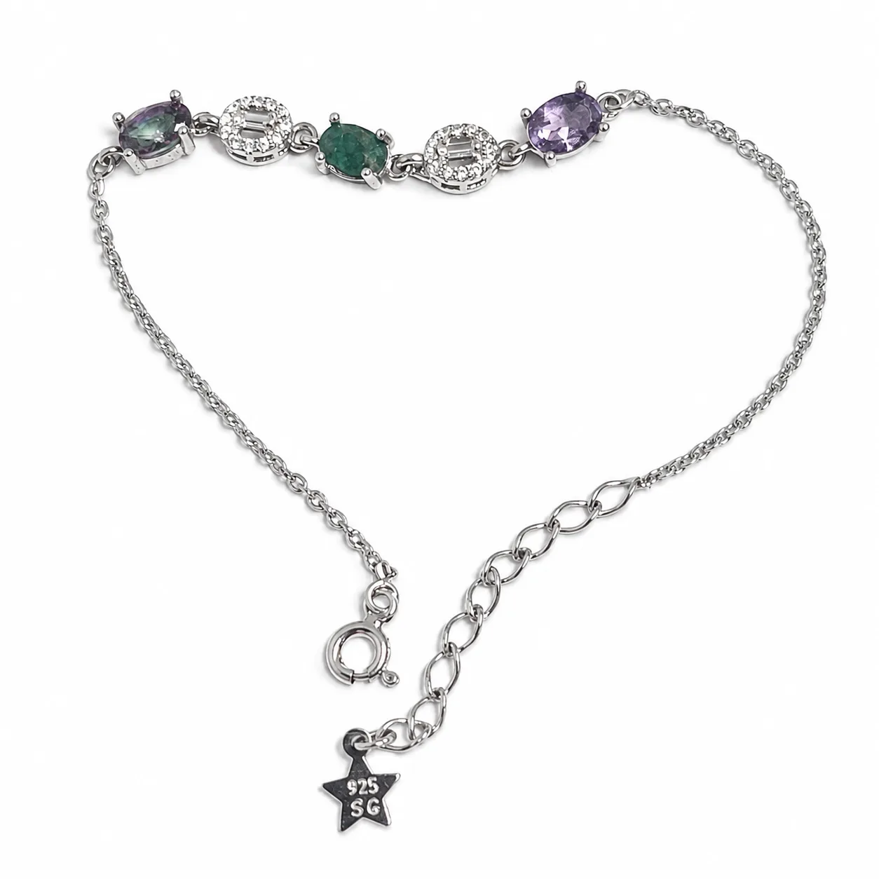 women-925-silver-topaz-emerald-amethyst-bracelet دستبند نقره زنانه با توپاز هفترنگ زمرد کلمبیا و آمیتیست