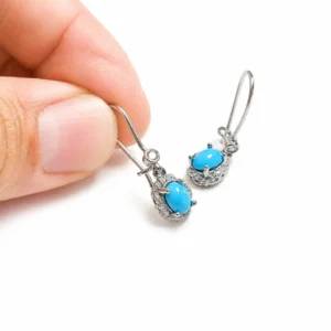 گوشواره فیروزه نیشابور زنانه مدل آویز با نقره عیار 925