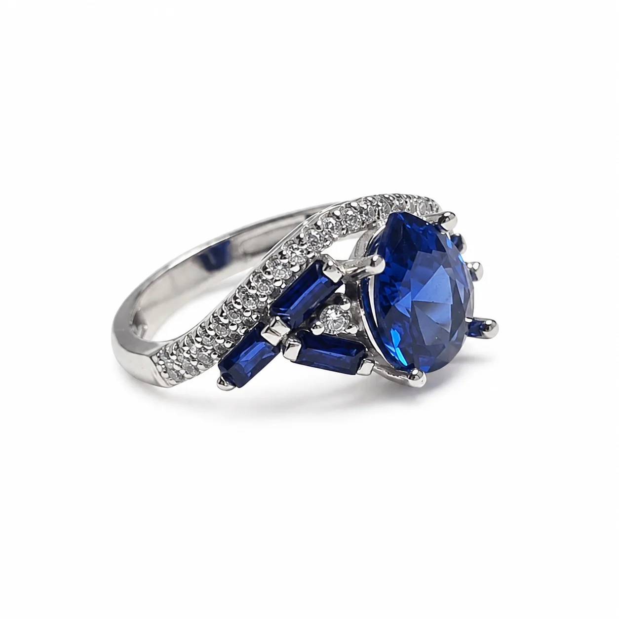 womens-silver-blue-zirconia-pear-ring انگشتر نقره زنانه نگین زیرکونیا آبی طرح اشکی